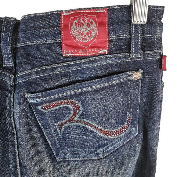Rock & Republic Jeans Women 25X30 Kasandra Red Swarovski Crystal Slight Boot Cut - Picture 1 of 8
